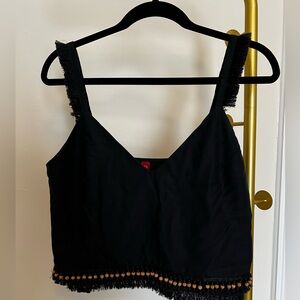 Staud small top, black, fringe, beads